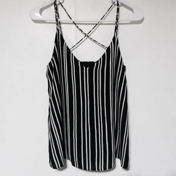 H&M Sleeveless Blouse Womens Shirt Top Black White Striped Sz 4 Business Casual - Picture 1 of 8